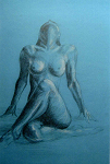 sitzender Frauenakt in blau